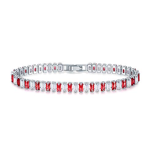 CiNily Adjustable Tennis Bracelets for Women Teen Girls Rainbow Cubic Zirconia Bracelet 14K White Gold Plated Hypoallergenic Slider Bracelet Jewelry Gift - color: Square-White and Red 7.5"
