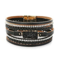 Long tiantian Leather Wrap Bracelets Boho Bracelets for Women Rhinestone Leather Bangles Boho Western Outfit Accessories Jewelry Gifts - color: black