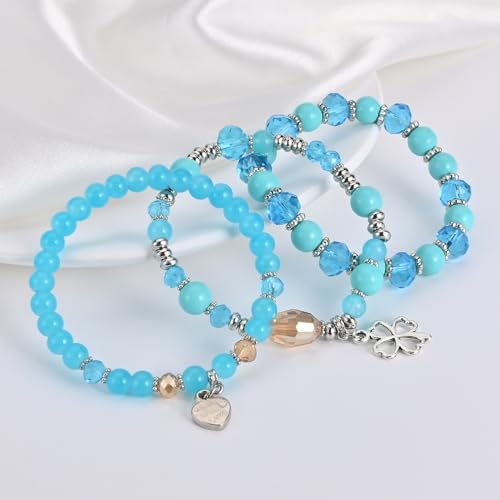 Bohemian Bracelet Sets for Women - 6 Sets Stackable Stretch Bracelets Multi-color Boho Jewelry for Women Hippie Bracelets Dainty Jewelry - color: Lucky grass stretch bracelet