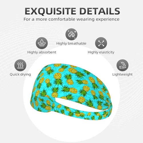 Tropical Pineapple Print Headband - Elastic Turquoise Hair Band for Women, Cute Fruit Pattern Headwrap for Workout, Yoga, Daily Wear - color: 21