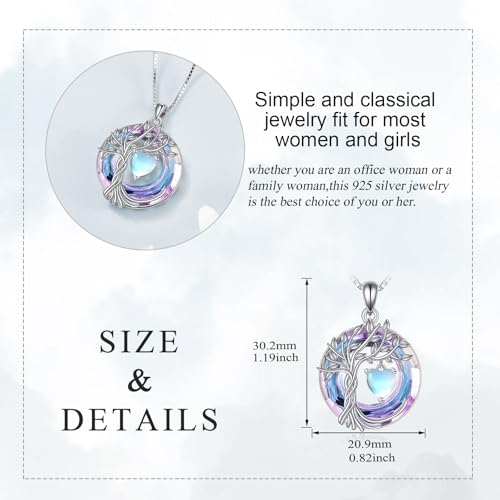 POPLYKE Mothers Day Gifts for Mom Her Wife Tree of Life Necklace 925 Sterling Silver Birthstone Pendant with Crystal Anniversary Birthday Wedding Jewelry for Women - color: 06-Jun-Moonstone, style: White Gold Plated-Amethyst Crystal