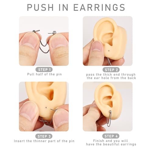 AoedeJ 2 Pairs Stud Earrings for Cartilage - Threadless Flat Back Earrings for Women - color: Silver-Chain1