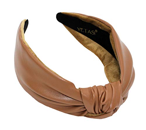 Brown Leather Headbands for Women Stylish Year-round Wearable All Day. Head bands Adult Women Trendy Head bands for Women's Hair Knotted Headband is a Top Knot Womens Fashion Designer for Girls - color: Brown