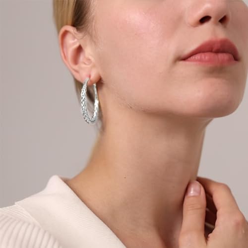 Senteria Silver Hoop Earrings for Women Hypoallergenic 925 Sterling Silver Post Hoop Earrings Lightweight Large Hoops Earring Thick Twisted Silver Hoops 30/40/50MM - color: 50MM Silver