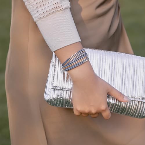 FANCY SHINY Boho Leather Bangle Bracelets Stackable Noodle Tube Bracelets Layered Wrap Cuff Bracelets with Magnetic Clasp - color: Blue