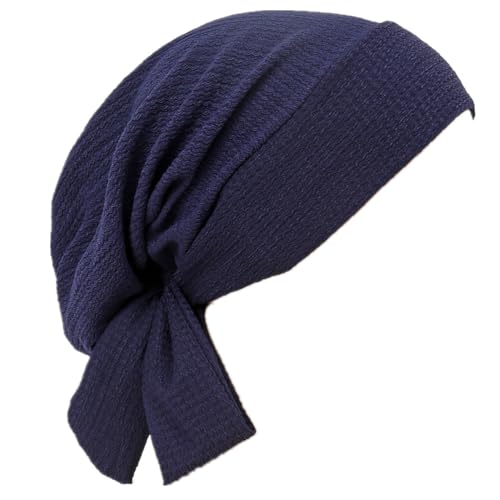 YYAOJHAO Pre Tied Bandanas Headscarf for Women - Solid Wave Chemotherapy Caps Headwrap Chemo Turban Headwear Hats - color: Navy