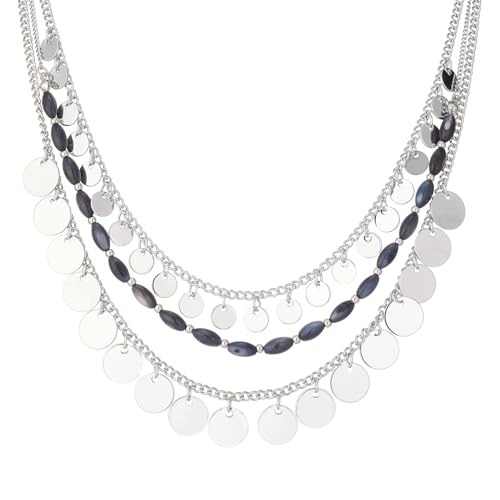 Noessla Layered Beaded Chunky Necklace for Women Boho Two-color Shell Statement Necklace Fashion Collar Costume Jewelry Gifts for Mum - color: 94-Navy Blue