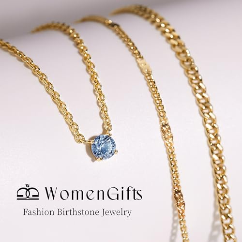 WomenGifts Layered Gold Necklaces for Women, 14K Gold Sterling Silver Plated Dainty Pendant Necklace Set Non Tarnish, Chunky Stackable Cuban Chain Choker, Trendy Birthstone Vacation Jewelry Gift - color: Gold, style: Cubic Zirconia-Created Topaz-Dec