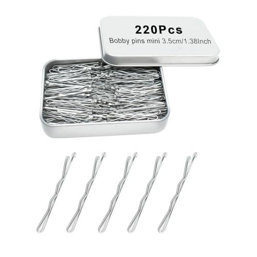 220 Ct 1.38 Inch Mini Silver Gray Cute Bobby Pins with Metal Box, Small Hair Bobby Pins for Buns, YINGFENG Premium Gray Hair Pins for Kids, Girls and Women, Great for All Hair Types - color: Silver（1.38inch）
