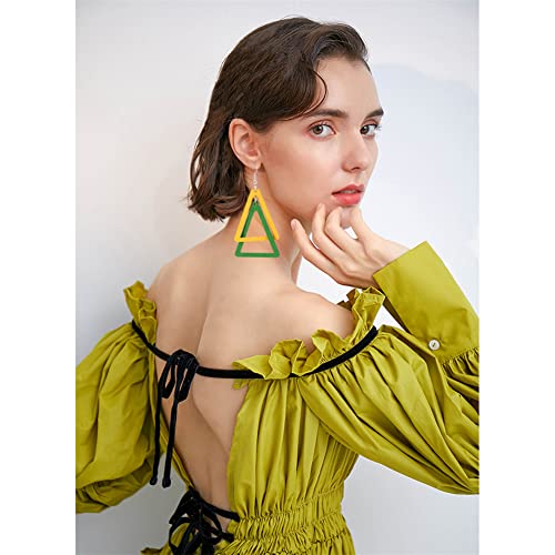 ANXIN Boho Personality Retro Tassel Rectangular Wooden Contrasting colors Earrings Chic Green Temperament Geometric Earrings Jewelry Gifts For Women - color: YELLOW GREEN Wooden colors Earrings