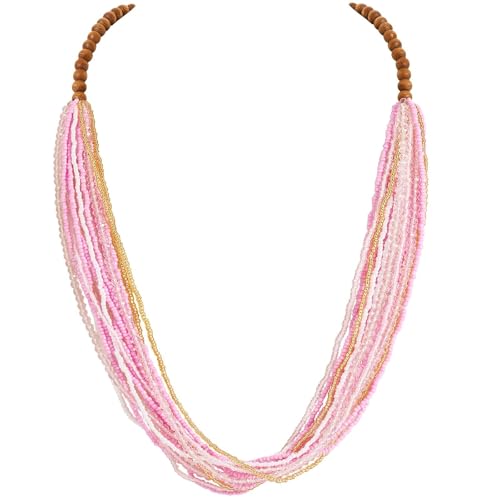 Coiris Chunky Statement Necklaces for Women Boho Multi Long Layered Strand Beaded Necklace for Women Handmade Crystal Beach Jewelry Gift - color: Pink