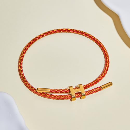 AIMADE Bracelets for Women Adjustable Charm Bracelet, 18k Gold-plated Buckle Design Titanium Steel Wire Rope Women's Gift Jewelry - color: Gold-Red