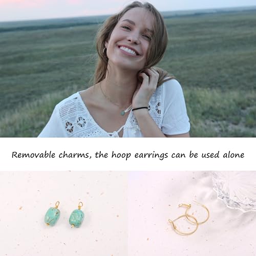 Gold Plated Huggie Hoop Earrings with Charms Fashion Pearl Drop Dangle Earrings for Women Handmade Karma Circle Jewelry for Ladies Lightweight Pearl Earrings on Christmas - color: turquoise