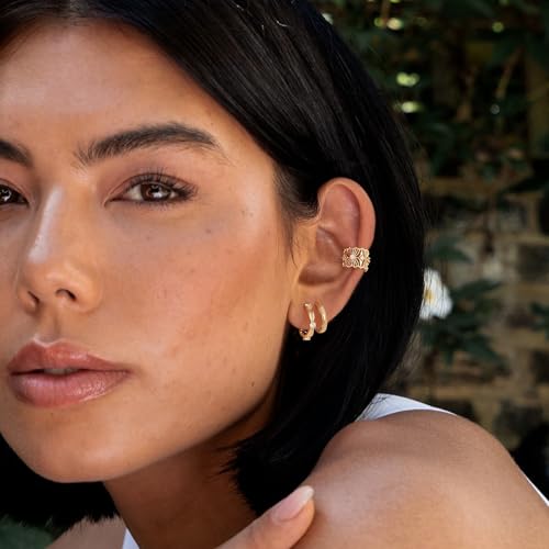 MYEARS Women Earrings Gold Huggie Hoop 14K Small Simple Hypoallergenic Everyday Jewelry - style: Flower