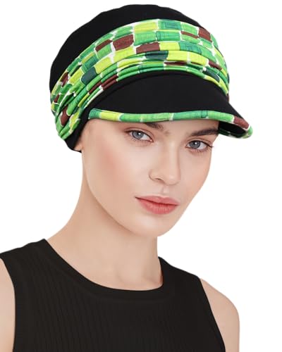 Chemo Headwear Viscose Newsboy Cap for Women Summer Hats - color: Black Green