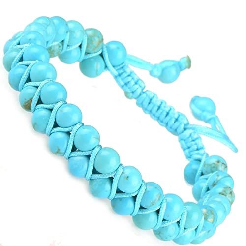 MASSIVE BEADS Double Layer Natural Chakra Healing Power Crystals Macrame Bracelet Yoga Stone Beads Gemstone Meditation Relax Anxiety Bangle for Unisex Women Men - color: Turquoise, size: 6mm