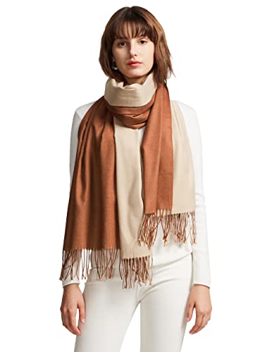 maamgic Women's Winter Scarf Soft Warm Scarf for Women Cozy Shawl Wraps for Women Lightweight Pashmina Style Wrap - color: Rusty Brown and Cream
