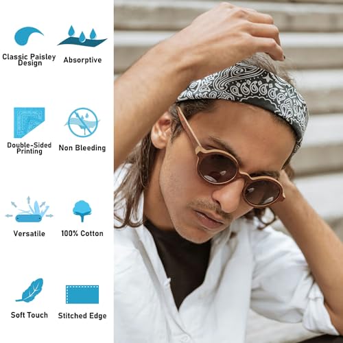 Falari 12 Pack Bandanas Multipurpose Cotton Novelty Paisley Bandana Headband for Cowboy Men Women 22 x 22 - color: Navy