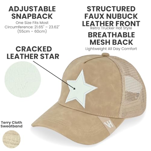 VINTAGE HAVANA Trucker Hats Women | Mesh Adjustable Snapback Hat | Men & Women Cute Trendy Fashion Baseball Cap - color: Camel/White