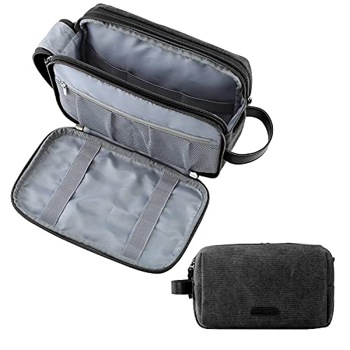 BAGSMART Toiletry Bag for Men, Canvas Travel Toiletry Organizer Dopp Kit Water-resistant Shaving Bag for Toiletries Accessories,Black-Medium - color: Black, size: Medium