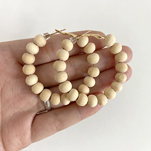 Handmade Nature Wooden Beaded Hoop Earrings Bohemian Minimalist Colorful Circle Round Wood Bead Earrings Vintage Chic Wooden Ethnic Dangle Drop Earrings for Women Statement Jewelry Gifts - color: Wood color