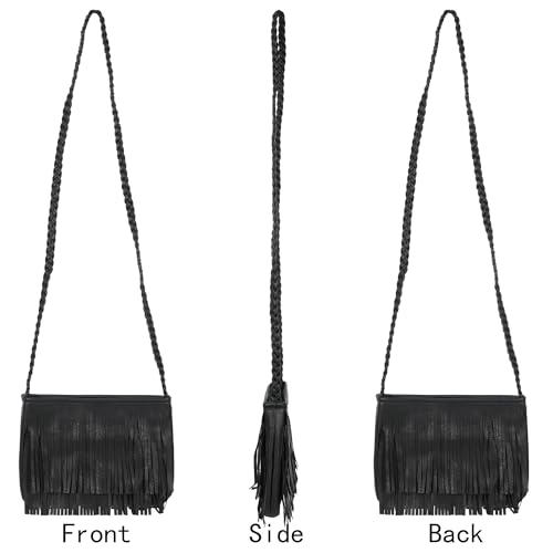Hoce Women’s Leather Fringe Messenger Bag Large Hobo Crossbody Tassel Shoulder Bags, Gift for Mom Wife Girlfriend - color: Cd-black