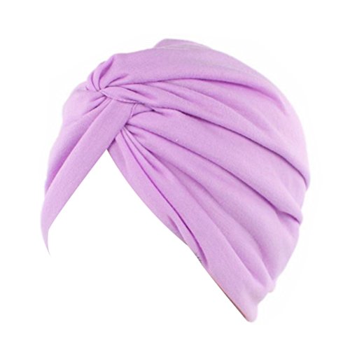 DECOU Solid Color Clean Plain Twist Pleasted Hair Turban Cap - color: Lavander