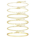 Besteel Ankle Bracelets for Women Waterproof - 14K Gold Plated Non Tarnish Layered Cuban Link Chain Rope Figaro Herringbone Anklets Set Plus Size Anklet Summer Foot Jewelry Gift Adjustable 8-12 Inch - style: 6 Pcs Gold Cuban-8.5+2.5 Inch