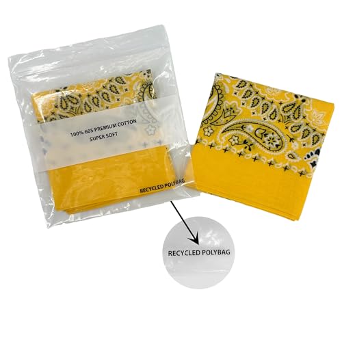 Single Pack Bandanas 60s Premium Cotton Soft Thin Handfeel Large Handkerchief for Men and Women - color: Golden