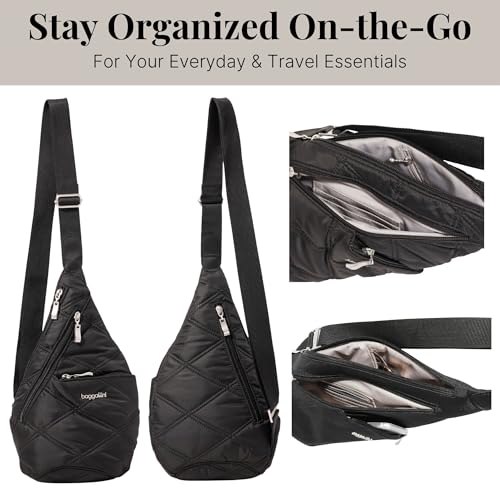 Baggallini Mini Sling - 12x7 Sling Crossbody Bag Backpack with Adjustable Shoulder Strap - color: Black Quilt