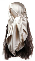 vabovin Satin Head Scarf for Women Solid Color, 35×35 in | Silk Feel Neckerchief, Hair Scarf, Fashion Bandana, Headscarf, Headband, Hair Wrap Sleeping, Daily Fashion Styling - color: 240 Beige