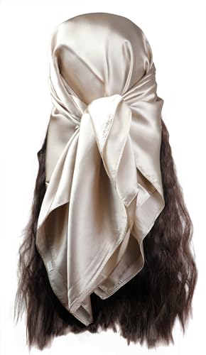 vabovin Satin Head Scarf for Women Solid Color, 35×35 in | Silk Feel Neckerchief, Hair Scarf, Fashion Bandana, Headscarf, Headband, Hair Wrap Sleeping, Daily Fashion Styling - color: 240 Beige