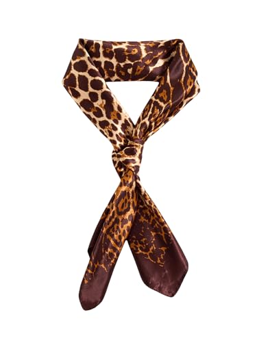 RoseSeek Women's Cheetah Print Silk Head Scarf Leopard Satin Rave Hair Scarf Headband Square Scarves - color: Orange Cheetah