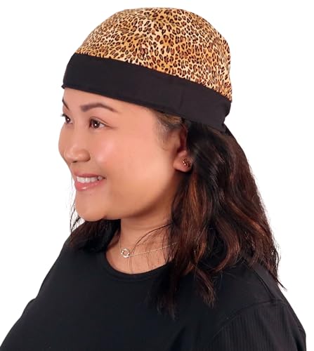 Sparkling EARTH - American Made Skull Caps Doo Rags Do Rag Durag Headwrap Head Wraps Skullies - Made in The USA! - color: Leopard Print With Black Band