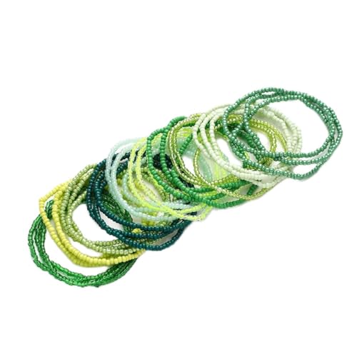 30Pcs Elastic Beaded Bracelets Set Bohemia Multilayer Stackable Seed Beaded Stretch Bracelet Anket Colorful Crystal Glass Beads Wristbands for Women Summer Beach Boho Jewelry Gifts - color: Green