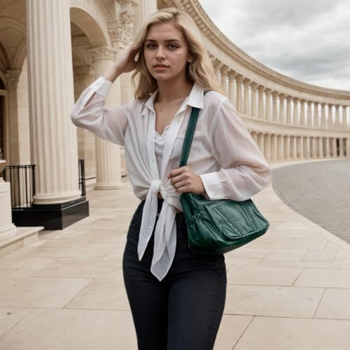 ELDA Crossbody Bags For Women Pocketbooks Soft PU Leather Purses and Handbags Multi Pocket Shoulder Bag - color: Dark Green