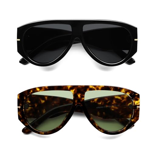 Oversized Retro Aviator Sunglasses Womens Mens 70s Classic Vintage Sun Glasses AR82227 - color: Black+tortoise/Light Green