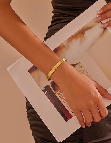 BE & CHEERY Gold Bangle Bracelet for Women, 14k Gold Plated Open Bangle, Stackable Stainless Steel Cuff Bracelets, Chunky Fashion Jewelry for Women, Trendy Elegant Design Bangle as Gifts - style: Cross