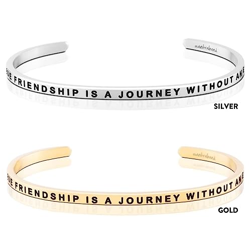 MantraBand - Mantra Band Bracelet - Gold color - Inspirational Engraved Adjustable Cuff - Gifts for Women, Sisters, Friends, Family - style: A TRUE FRIENDSHIP IS A JOURNEY WITHOUT AN END
