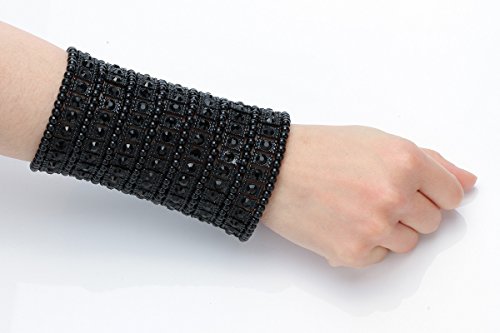 Szxc Womens Ballroom Rhinestone Stretch Cuff Bracelets Fit Wrist Circumference from 6.5" to 7.8" - Lead & Nickle Free - color: Black Metal Black