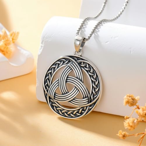 Celtic Necklace for men Sterling Silver Celtic Knot Triquetra Triangle Trinity Necklace Gift for Men - color: E-Silver