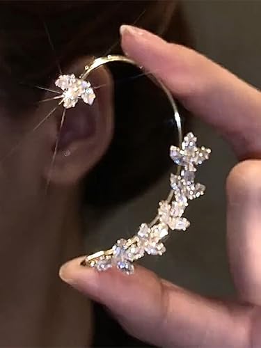 2Pcs Rhinestone Butterfly Earrings Ear Cuffs Non-Pierced Fake Earrings Butterfly Climber Wrap Around Earring Dainty Adjustable Ear Clip Jewelry for Women - color: Style10-gold