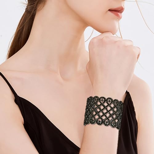 EVER FAITH Art Deco Love Knot Wide Stretch Bridal Bracelet Austrian Crystal - color: Grey Black-Tone