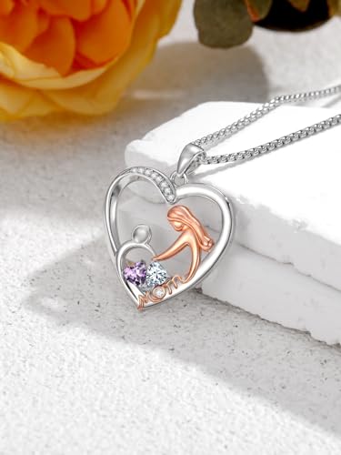 Mom Birthday Gift, Mom Necklace Birthstone Necklace, Anniversary Jewelry Valentine Mothers Day Christmas Birthday Gifts for Mom Women Her Wife Daughter - style: 02-04-Feb-Apr Birthstone
