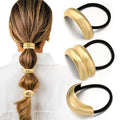 3PCS Gold Hair Ties, Metal Hair Ties for Thick Hair, Elegant Durable Geometric Design, Gold Hair Accessories Stretchy and Non-Damage Ponytail Cuff Holders, 3 Styles in Box Holiday Gifts - color: Gold Set 01