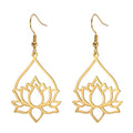 TEAMER Stainless Steel Lotus Flower Dangle Earrings Bohemian Drop Earring Unique Geometric Jewelry for Women - color: Lotus 7-Gold
