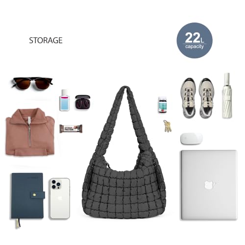 ODODOS Quilted Carryall Tote Bag for Women Crossbody Hobo Lightweight Padding Shoulder Bag - color: Charcoal