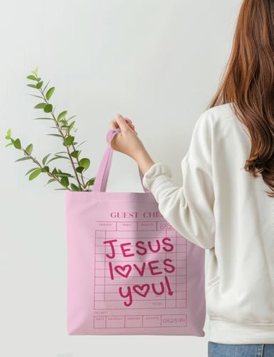 Jesus Tote Bag, Christian Tote Bags for Women, Religious Reusable Grocery Bags - color: Girly Pink