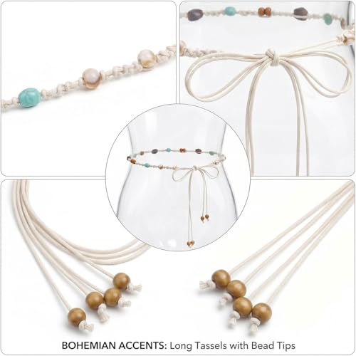 LIMHOO Women's Boho Braided Belt Adjustable Beaded Rope Waist Belts for Dresses - color: 582 Beige