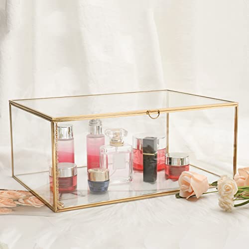 HighFree Vintage Glass Box with Lid - Clear Jewelry Glass Display Box Keepsake Box - Home Decor Decorative Box for Trinket Rings Bracelet (Gold, X-Extra Large) - color: Gold, size: X-Extra Large